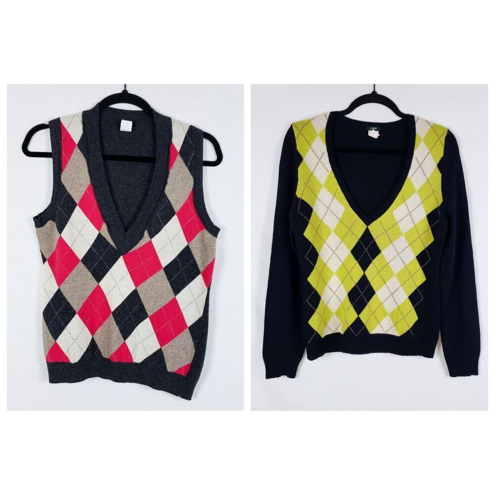 J. Crew Dark Academia Preppy Argyle Sweater Bundle Womens M Wool-Blend